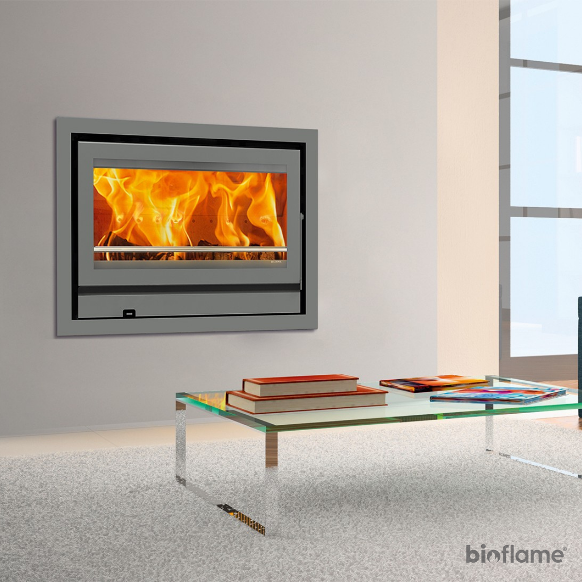 Recuperador de Calor a Lenha - Solzaima Rialto Eco 80 instalado numa sala moderna, garantindo conforto e elegância.