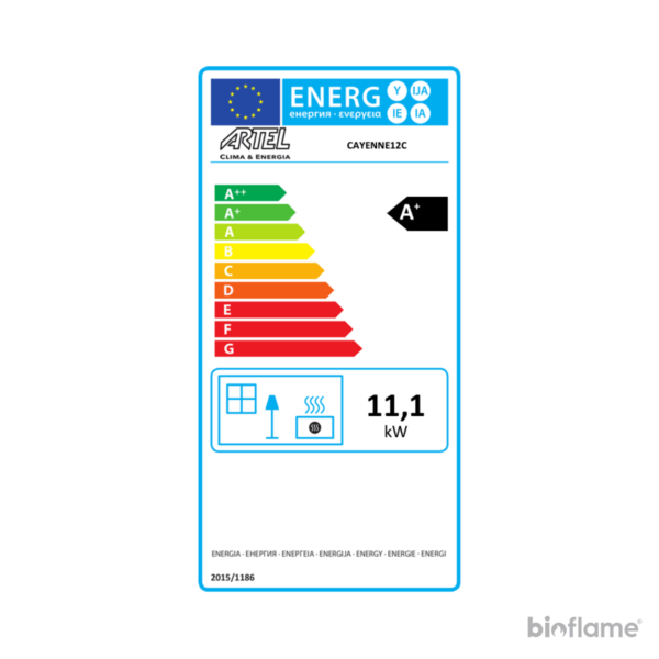 Etiqueta energética A+ da Salamandra a Pellets Canalizável – Artel Cayenne 12 AC.