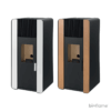 Modelos preto e branco e oak com portas standard da Salamandra a Pellets Solzaima Leaf Collection 10 em fundo branco