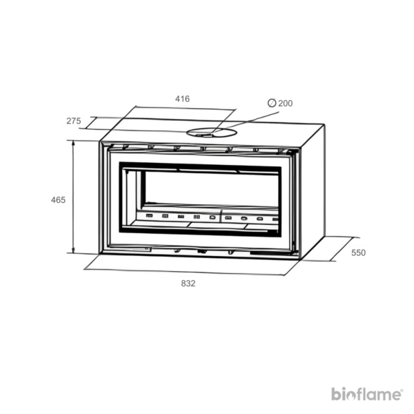 Desenho técnico da Salamandra a Lenha – Adf Linea 85 B Dupla Face