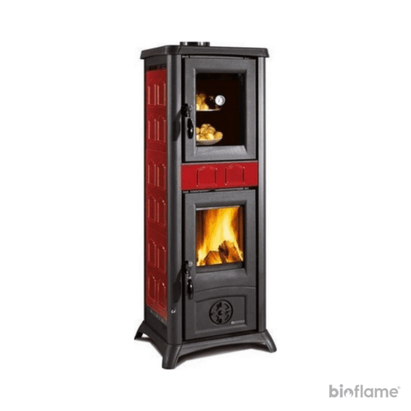 Salamandra a Lenha Nordica Extraflame Gemma Forno 5.0 na cor vermelha (bordaux).