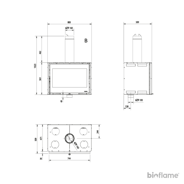 Desenho técnico do Recuperador de calor a lenha - Nordica Extraflame Inserto 80 EPS Wide.