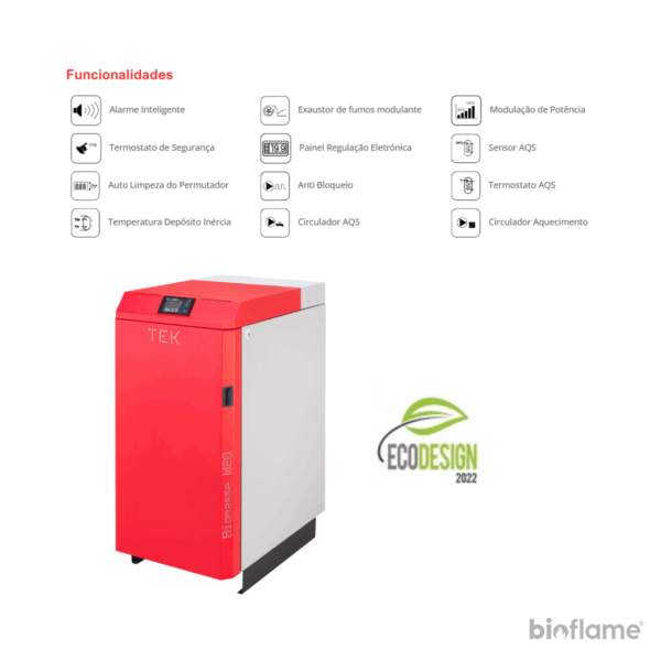Caldeira para Aquecimento Central a Lenha de Chama Invertida – Tek Biomasse W com funcionalidade avançada e ecodesign.