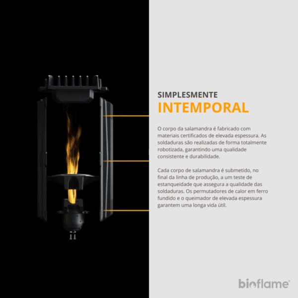Salamandra a Lenha e Pellets Canalizável - Nobis Única com permutador em ferro fundido para maior durabilidade e eficiência térmica.