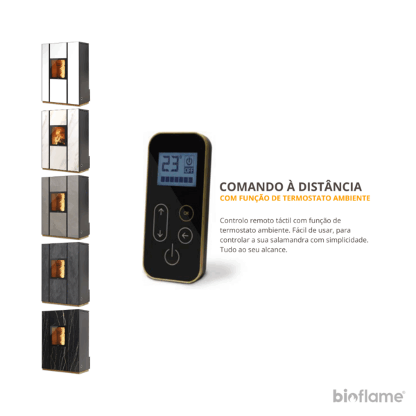 Comando à distância da Salamandra a Lenha e Pellets Canalizável - Nobis Única com função de termóstato ambiente.