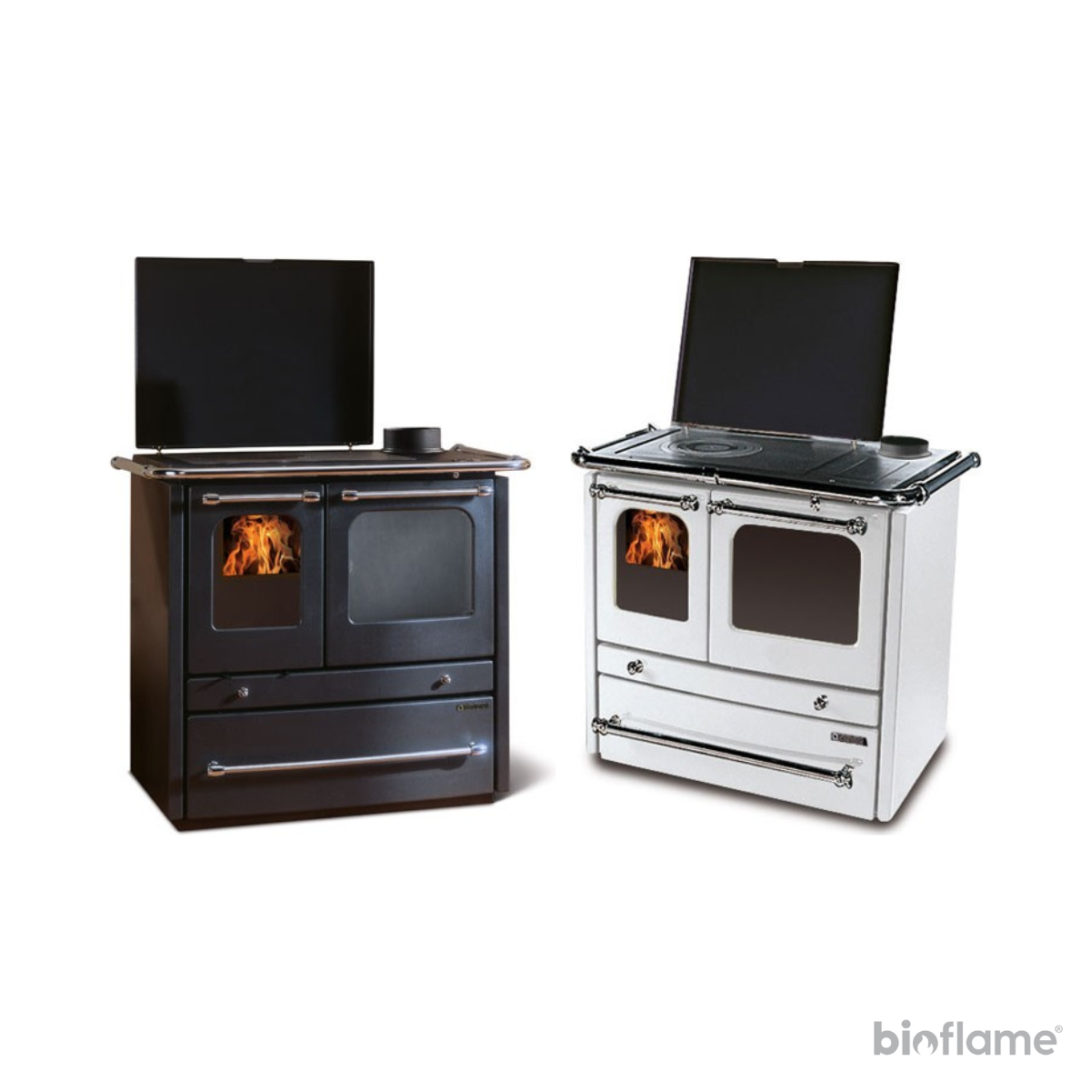Fogão a Lenha para Aquecimento Central - Nordica Extraflame Termosovrana Dsa nas cores preto e branco