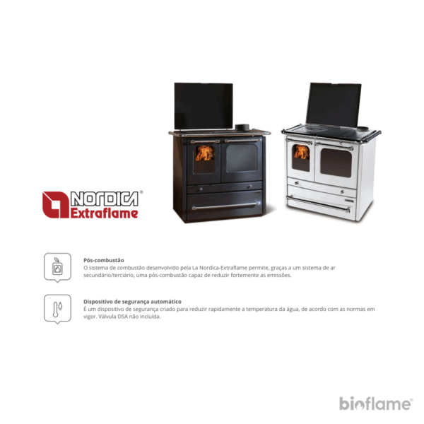Sistema de pós-combustão e segurança do Fogão a Lenha para Aquecimento Central - Nordica Extraflame Termosovrana Dsa