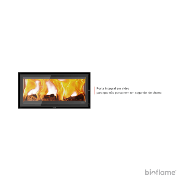 Porta de vidro vitrocerâmico do Recuperador de Calor a Lenha Canalizável Dupla Face – Solzaima Trevi Eco 850 PH para maior segurança e design moderno.