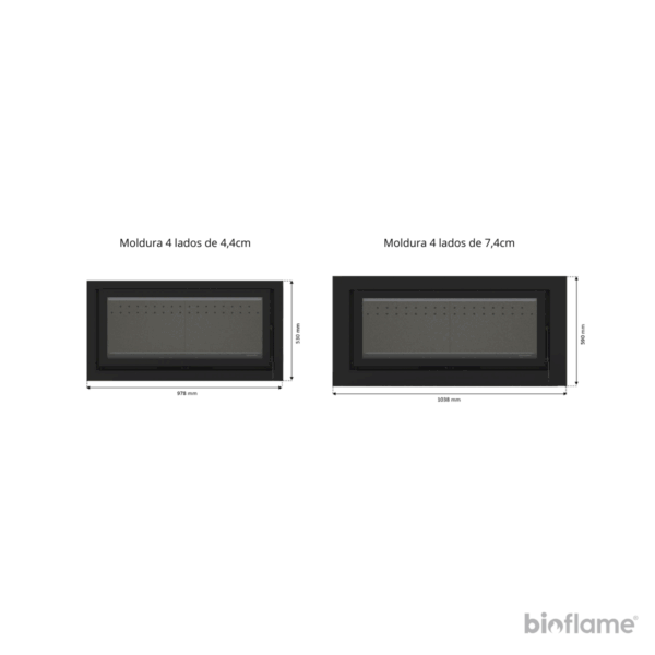 Diferentes opções de moldura para o Recuperador de Calor a Lenha Canalizável Dupla Face – Solzaima Trevi Eco 850 PH.