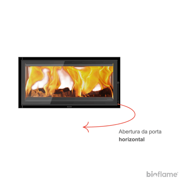 Sistema de abertura horizontal do Recuperador de Calor a Lenha Canalizável Dupla Face – Solzaima Trevi Eco 850 PH.