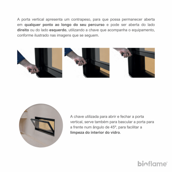 Abertura de porta guilhotina vertical e fácil limpeza do vidro do Recuperador de Calor a Lenha Canalizável Dupla Face – Solzaima Trevi Eco 850 PV
