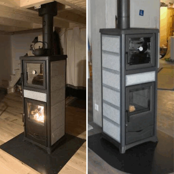 Salamandra a Lenha com Forno - Nordica Extraflame Rossella Plus Forno pedra natural em duas vivendas
