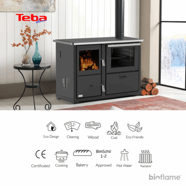 Tecnologias inovadoras do Fogão a Lenha e Carvão para Aquecimento Central - Teba Therm T-22 Plus.