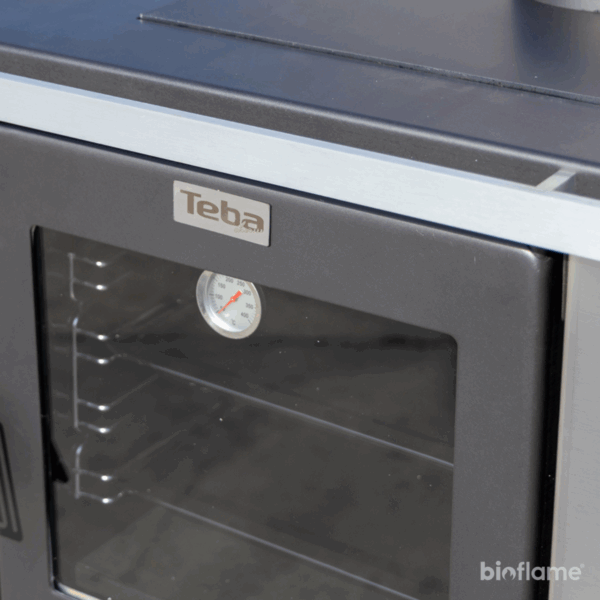 Porta do forno do Fogão a Lenha e Carvão para Aquecimento Central - Teba Therm T-22 Plus com vidro resistente.